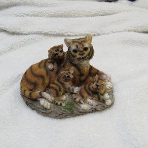 Vintage Tiger 3 cubs  Figurine Glazed Hand painted Colorful Ceramic Young 1997